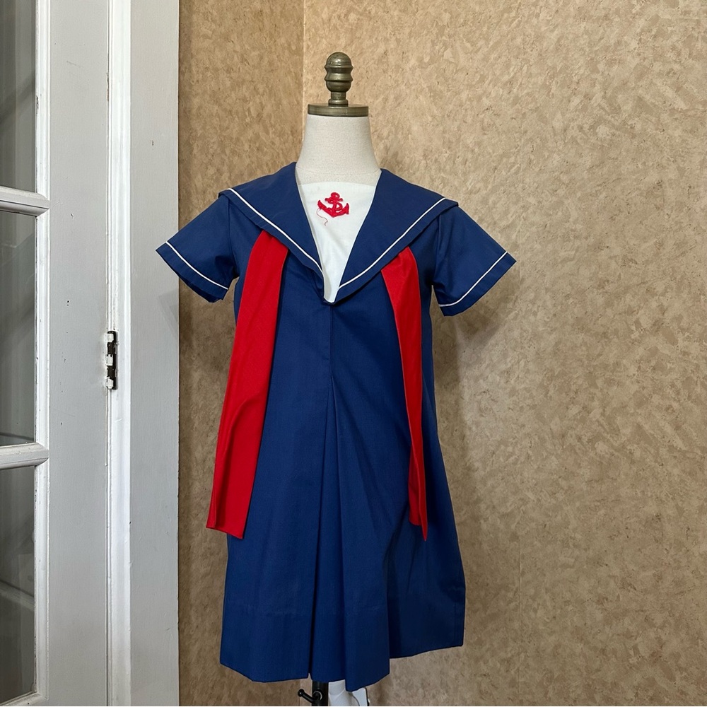 VTG 60s Retro Blue Sailor Collar Girls Short Sleeve Mod Dress